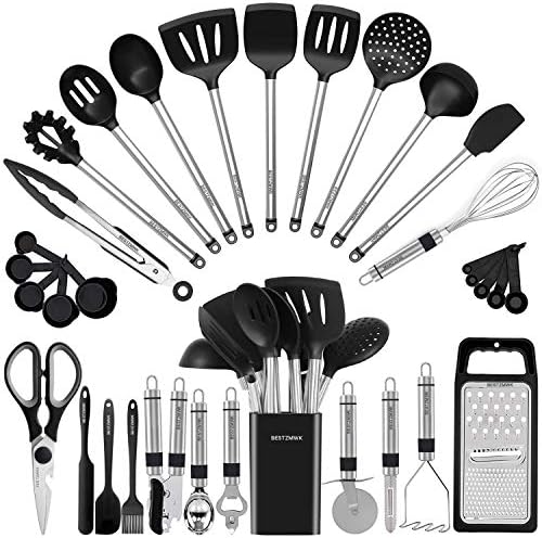 Kitchen Utensil Set-Silicone Cooking Utensils-33 Kitchen Gadgets & Spoons for Nonstick Cookware-Silicone and Stainless Steel Spatula Set-Best