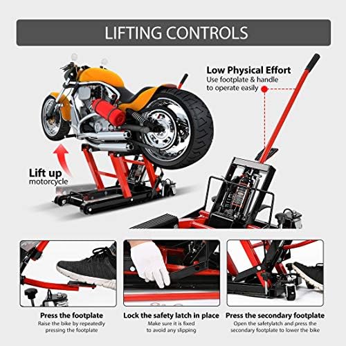 VIVOHOME 1500 LBS Hydraulic Motorcycle Lift Jack | Heavy-Duty Steel ATV Lift Stand with Wheels & Handle, for Motorcycles, Dirt Bikes, ATVs (Red)