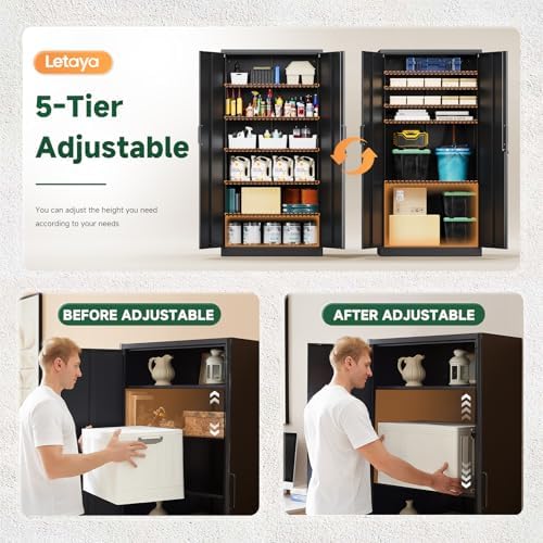 Metal Garage Storage Cabinets with Lock-72 Tall Tool Organizer Steel Lockers, 5 Adjustable Layers Shelves for Home, Office, Warehouse, Garage