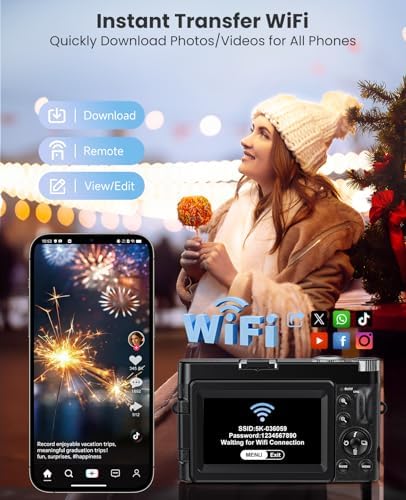 4K Digital Camera for Photography, with WiFi, 180° Flip Screen, 32GB Card | 64MP, Autofocus, 30FPS Video, Flash, Anti-Shake, 16X Zoom