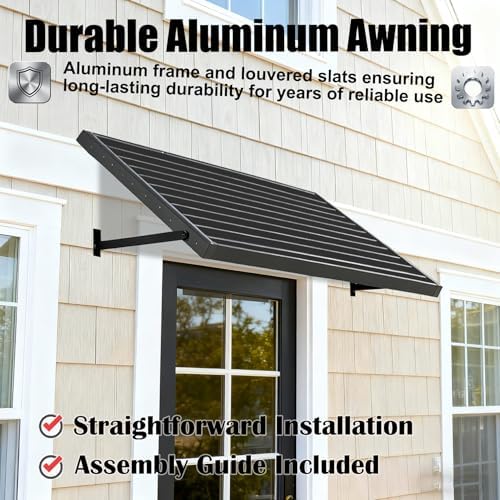 56 in W x 32 in H Shutters Window Awnings Exterior, Aluminum Black Window Shutters Fixed Metal Awning for Door Entrance, Windows