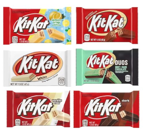 Hershey's KitKat 6 Bars Variety Assortment Mix Bundle Pack Chocolate Candy Singles - Milk - Dark- Mint - Mocha - Strawberry - Blueberry Muffin