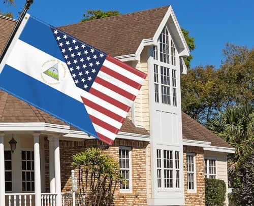 3×5 FT USA Nicaragua Friendship Flag, Large 150D America Nicaraguan Outdoor Banner