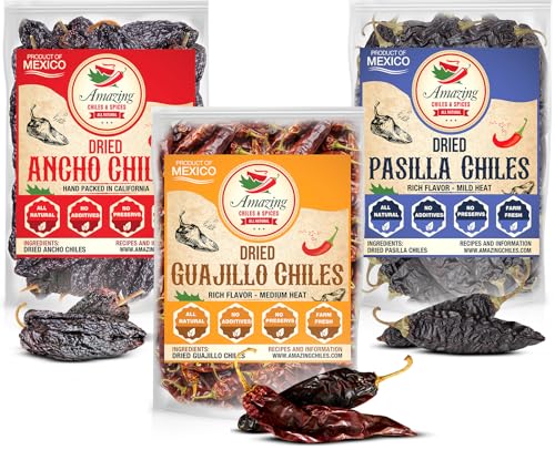Dried Chile Peppers Variety Pack 12oz Ancho Guajillo Pasilla Mexican Chili