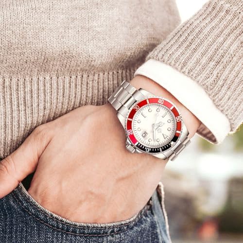 FANMIS Mens Luxury Watches Rotatable Bezel Sapphire Glass Luminous Hand Quartz Silver Tone Stainless Steel Watch