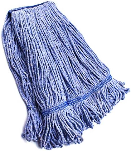 String Mop Heads Replacement Heavy Duty Commercial Grade Blue Cotton Looped End Wet Industrial Cleaning Mop Head Refills (4, Medium)
