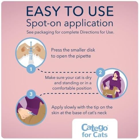 Catego Flea and Tick Prevention for Cats - Over 1.5 lbs, 3 Month Supply | No Prescription Required, Cat Flea Treatment Topical Drops, Fast Acting Flea & Tick Control Drops, Easy to Apply
