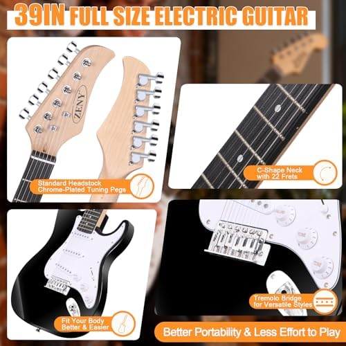 ZENY 39" Full Size Electric Guitar with Amp, Case and Accessories Pack Beginner Starter Package, Blue Ideal Christmas Thanksgiving Holiday Gift