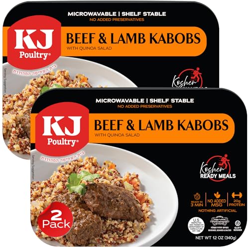 KJ Poultry Kosher Ready Meals - Beef Lamb Kabob & Quinoa, MRE Meat Meals Ready to Eat (1 Pack) Prepared Entree Fully Cooked, Shelf Stable Microwave Dinner Travel, Military, Camping, Emergency Survival
