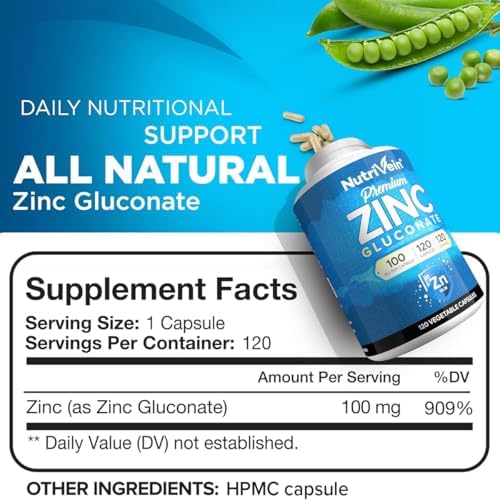 Nutrivein Zinc Picolinate 100 mg Supplement - 120 Capsules, High Absorption