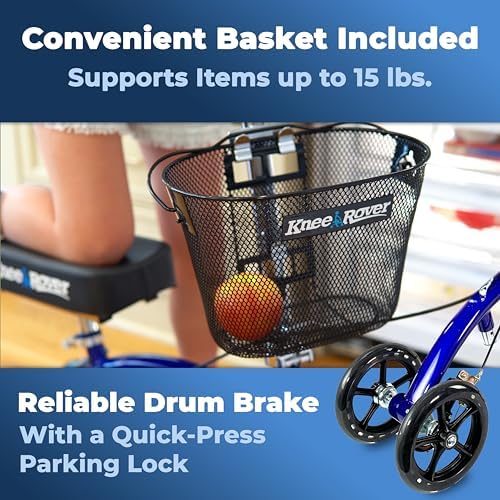 KneeRover Deluxe KneeCycle Steerable Knee Walker, Blue | Heavy Duty Knee Walker For Foot Surgery, Broken Ankle Foot Injuries, Leg Recovery Scooter