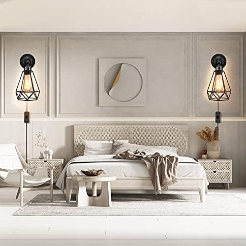 WimiSom Plug in Wall Sconce, Wire Cage, Industrial Wall Lamp with Plug in Cord, Rustic Sconce Fixture