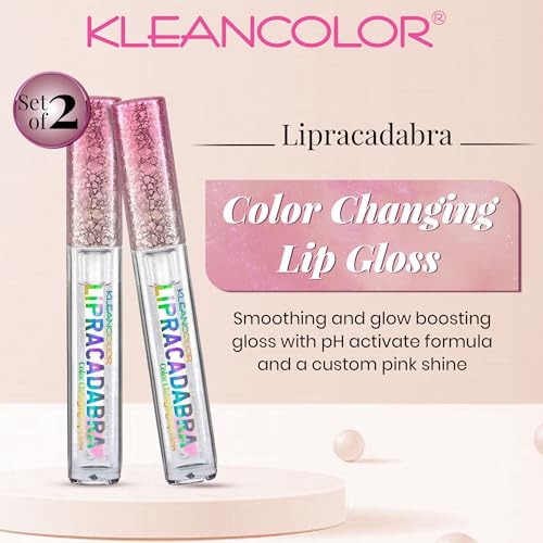 Kleancolor Lipracadabra Color Changing Lip Gloss 2 Pack – pH Activated Clear Gloss Reveals a Custom Pink Tint – Lightweight