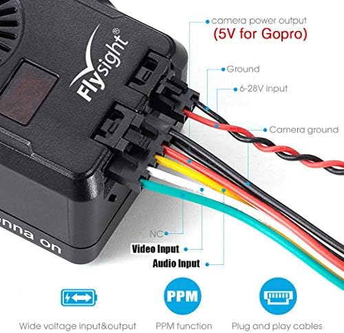 Black Mamba Audio Video Transmitter 5.8 ghz 40CH FPV Vtx for Gopro FPV Drone Video Transmitter 5V Output (RPSMA ANT 5V Out for Gopro)