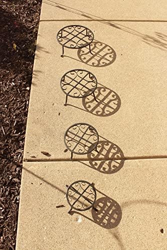 Red Carpet Studios Set of Four Round Black Iron Plant Stands, Scroll Pattern