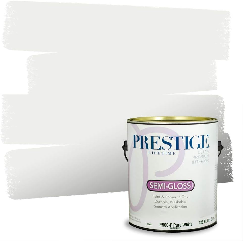 PRESTIGE Paints Exterior Paint and Primer In One, 1-Gallon, Semi-Gloss, Comparable Match of Sherwin Williams* Pure White*