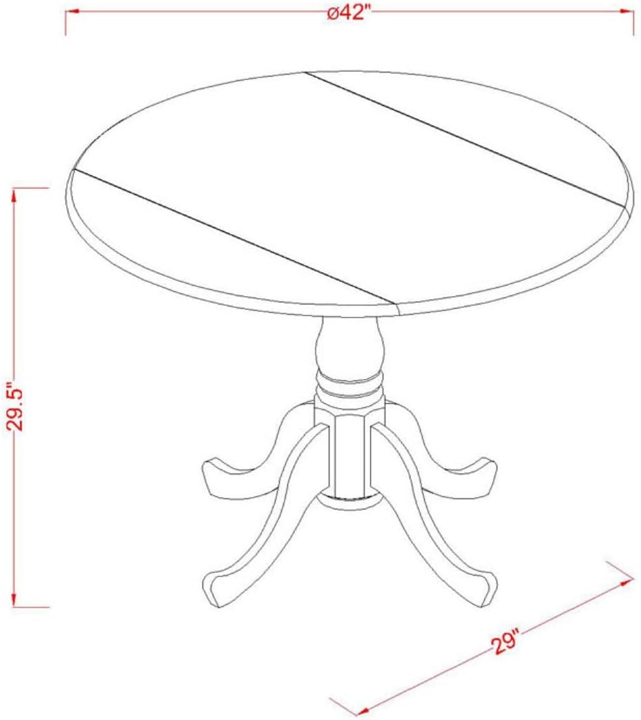 East West Furniture DLBO3-WHI-W 3 Piece Dining Room Table Set Contains a Round Kitchen Table with Dropleaf and 2 Dining Chairs, 42x42 Inch, Linen White