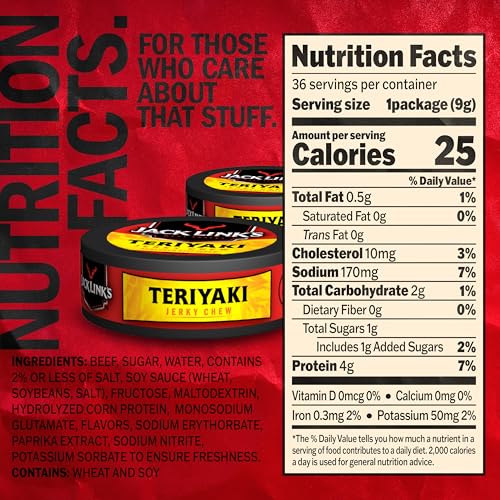 Jack Link's Teriyaki Beef Jerky Chew - (36 Pack) 0.32 oz Tins - Ready to Eat Protein Snacks - 4g Protein per Serving - Made with 100% Real Beef