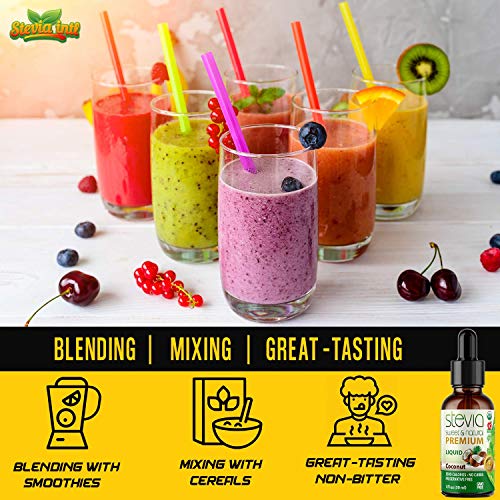 Coconut Premium Quality Stevia Drops | Organic Liquid Stevia | Best Sugar Substitute | 100% Pure Extract | All Naturally Sweet | Non-Bitter, 0 Calorie