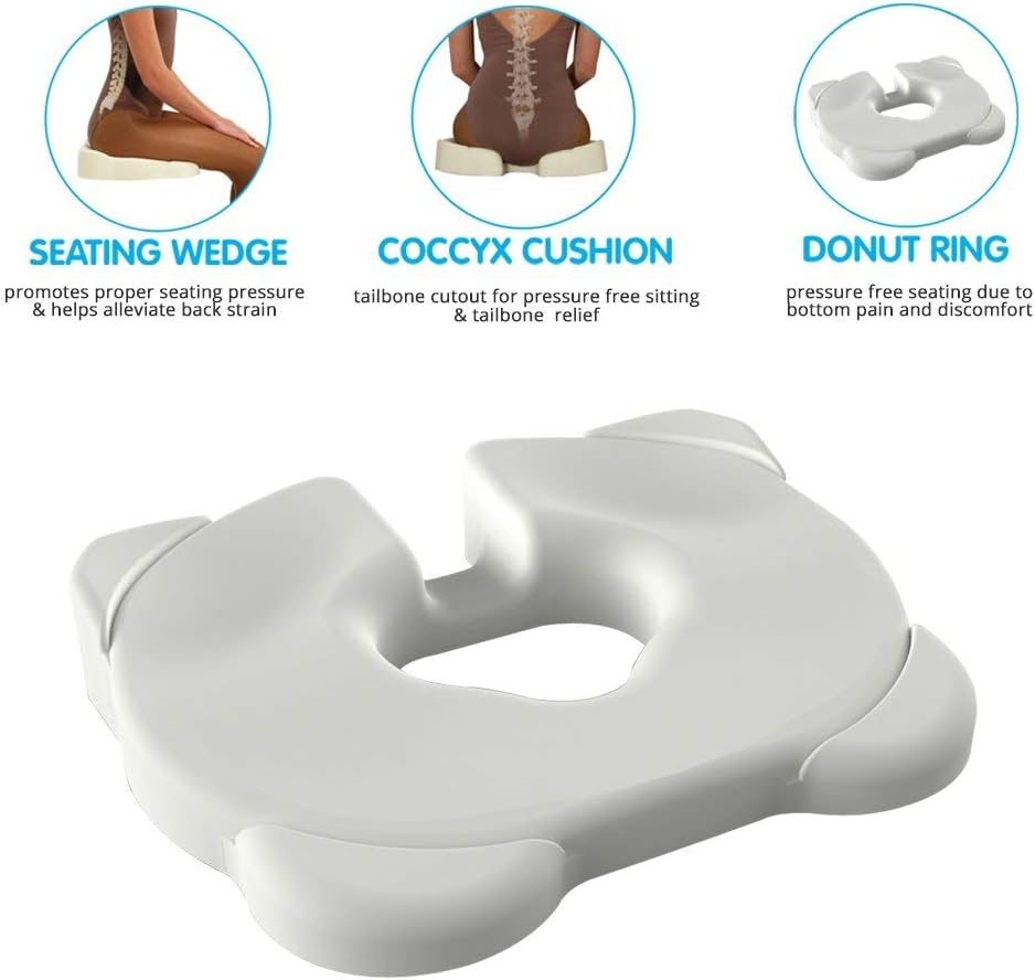 Contour Kabooti Donut Seat Cushion, 3-in-1 Design with Center Cutout for Tailbone Pain, Sciatica and Hemorrhoids