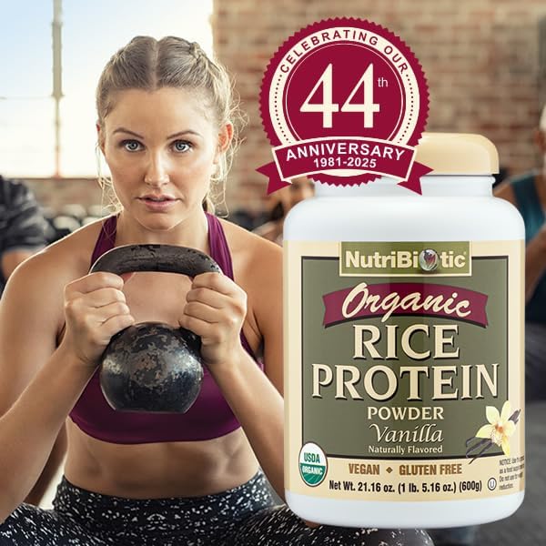 NutriBiotic Certified Organic Plain Rice Protein, 21 Ounce | Low Carbohydrate Vegan Protein Powder | Raw, Certified Kosher & Keto Friendly | Made Without Chemicals, GMOs & Gluten | Easy to Digest