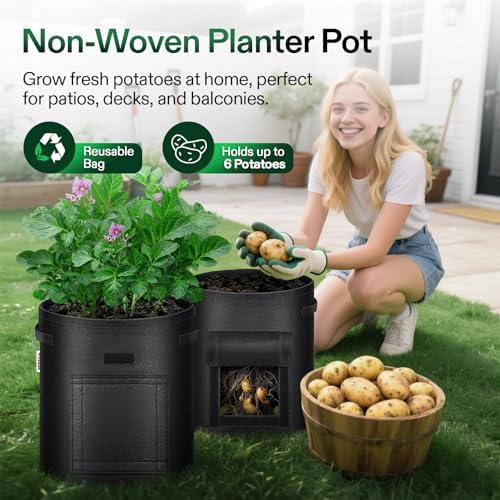 VIVOSUN 5-Pack 7 Gallon Potato Grow Bags, Roll-up Harvest Window