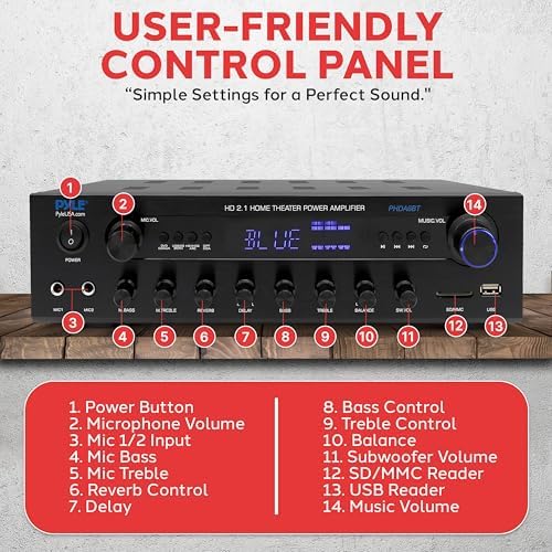 Pyle 400w Home Entertainment Amplifier with Bluetooth - Karaoke Optimized with Dual Mic Inputs with Reverb and Delay