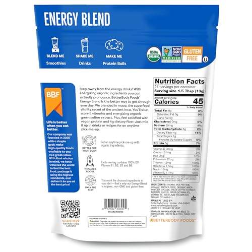 BetterBody Foods Organic Energy Blend Powder 12.7 Oz, Green Coffee & Maca