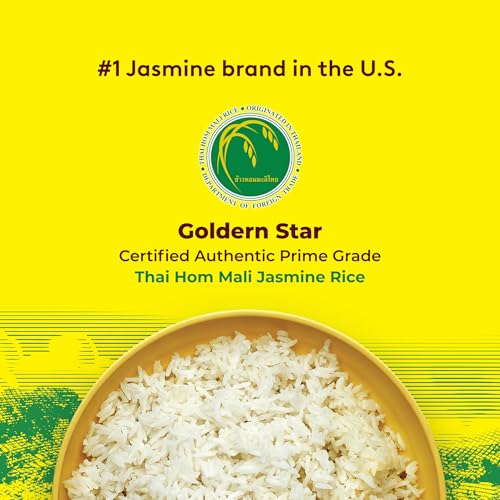 Golden Star Thai Hom Mali White Jasmine Rice - Prime Grade White Rice - 10 lb Bag | Prime Grade White Rice - Great for Gumbo, Curries & More - Cook in Microwave or on Stove Top