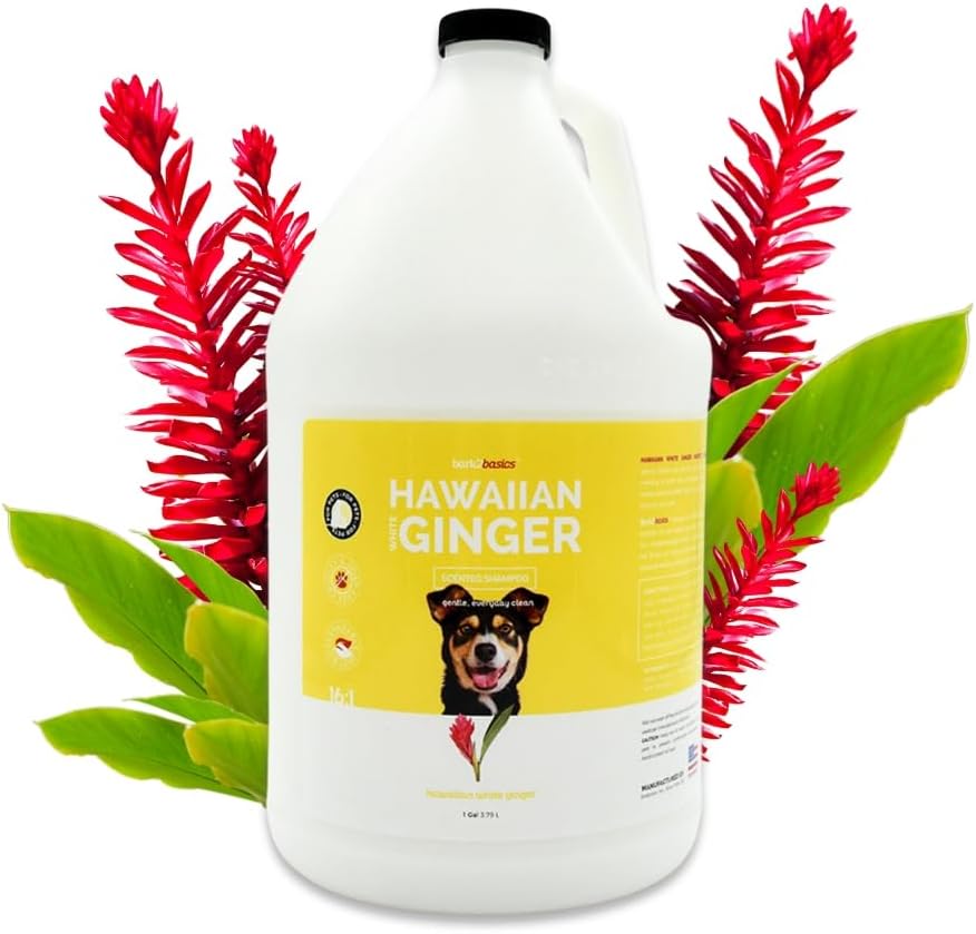 Bark2Basics Hawaiian White Ginger Dog Shampoo, 1 Gallon - Unique Herbal Blend, Natural Ingredients, Hawaiian White Ginger Scented