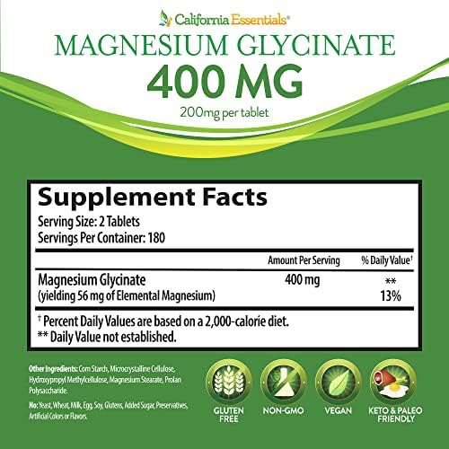 Magnesium Glycinate 400 - Chelated, High Absorption Magnesium for Muscle Relief, Bone & Heart Support -Vegan, Non-GMO, Gluten-Free 240 Tablets (Servings 120, Serving Size (2) 200mg Tablets)