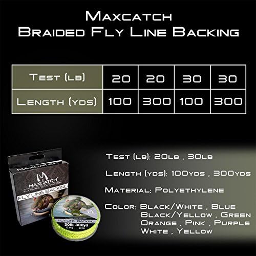 M MAXIMUMCATCH Maxcatch Braided Fly Line Backing for Fly Fishing 20/30lb(White, Yellow, Orange, Black&White, Black&Yellow, Blue, Pink, Green, Purple)