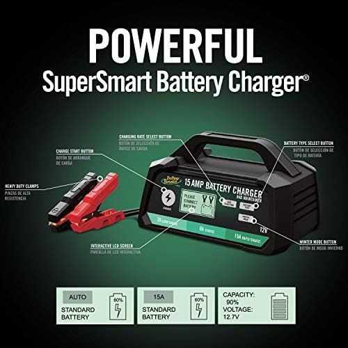 Battery Tender 15 AMP Battery Charger and Maintainer - 12V Switchable 15 AMP / 8 AMP / 2 AMP - Selectable Chemistry Standard AGM Gel - LCD Display