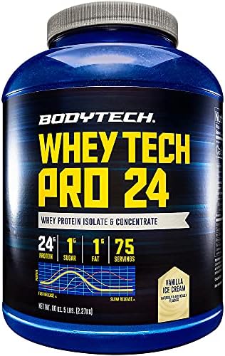 BodyTech Whey Tech Pro24 Powder Vanilla Ice Cream (5 lbs/ 75 Servings)