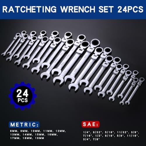 Qnkaa Flexible Ratchet Wrench Set 12pcs 8-19mm Spanner Gear Ring Ratcheting Combination Flexi Wrench Kit Metric Flex Head