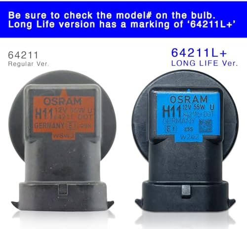 OSRAM H11 OEM Original Standard Halogen Headlight Bulbs 12V 55W 64211L+ (Long Life) Made in Germany | Pack of 2 | Long Life, 3200K, 12V, 55W