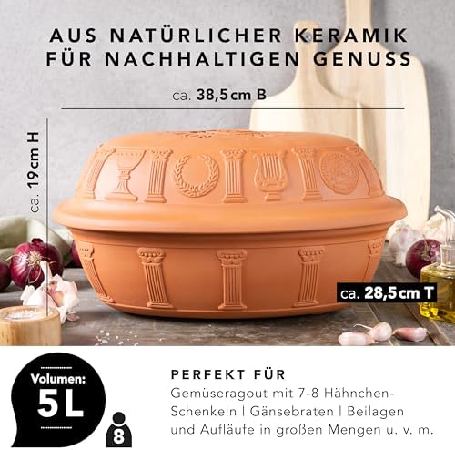 Romertopf Clay Roaster | 40 Years Anniversary Edition | Non-Stick Dutch Oven | Healthy Pot Cooking | Clay Baker | Versatile Cooking Vessel - 3.7 Quarts (3.5 Liters) for up to 6 people