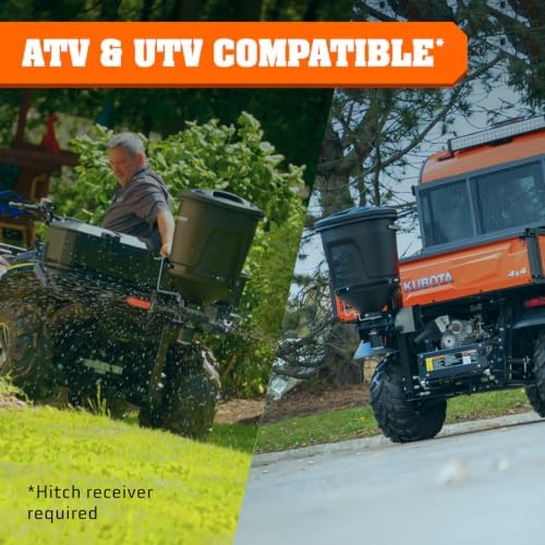 Buyers Products UTVS16 UTV/ ATV Broadcast Spreader, 150 lb Capacity, Receiver Hitch Mount, for Salt, Grass, Seed, Fertilizer & Feed