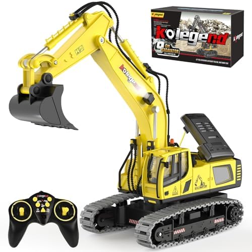 kolegend 1:18 Scale RC Excavator Toy with Metal Shovel, 11 Channels Remote Control Construction Truck