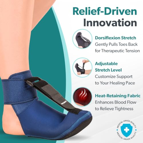 BraceAbility Plantar Fasciitis Night Splint Sock - Plantar Fascia Boot for Sleeping, Achilles Tendonitis Relief, Foot Drop, Heel Pain - Planter Facetious Brace for Women and Men - Black (L)