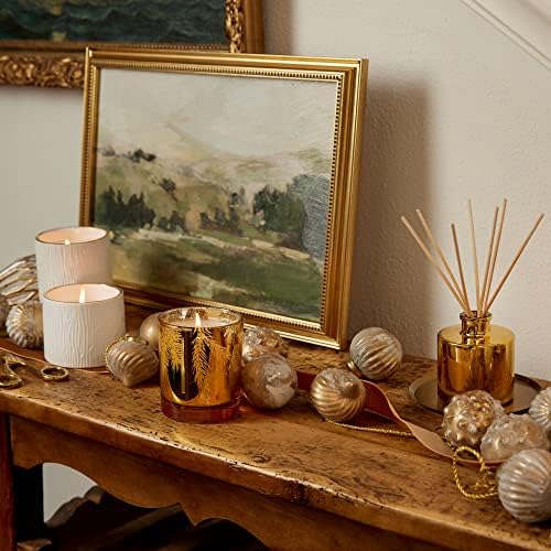 Thymes Frasier Fir Candle - Gilded Collection - Wood Grain Ceramic Design with 24-Karate Gold Rim - Mountain Fresh Fragrance - Elegant Winter Candle Scents - Gifts for Women & Men (3-Wick, 20 oz)