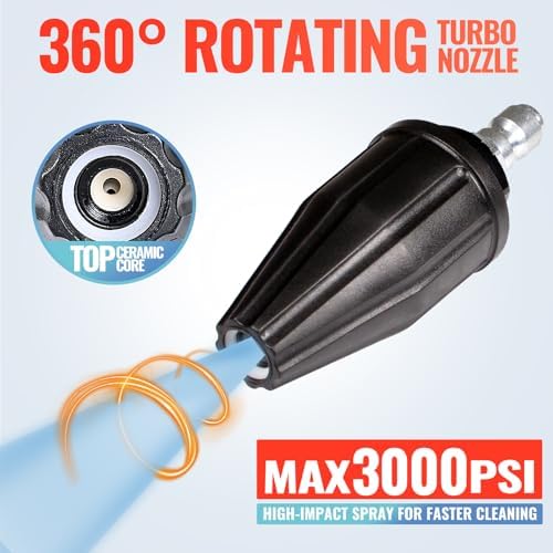 YAMATIC Pressure Washer Turbo Nozzle, 3000 PSI 4.0 GPM | 1/4" Quick Connector, 360° Rotating Spray Tips, Compatible with Ryobi, Greenworks, Craftsman