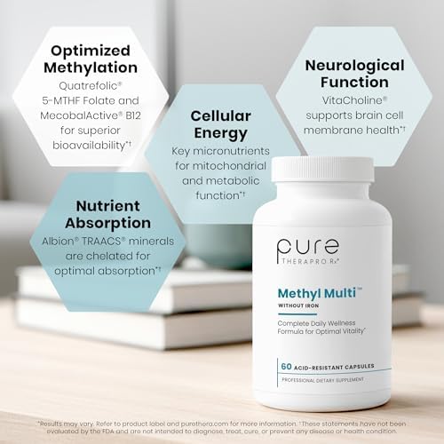Pure Therapro Rx Methyl Multi Without Iron, Multivitamin, 240 Capsules | Includes Methyl B12 & Methylfolate, For Men & Women, Made in USA, 4-Month Supply