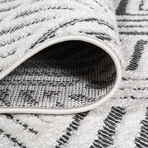 JONATHAN Y Art Deco Geometric Indoor Outdoor Area Rug 3X5 White/Black, Jordan High-Low Pile for Backyard, Patio, Porch, Easy-Cleaning, High Traffic