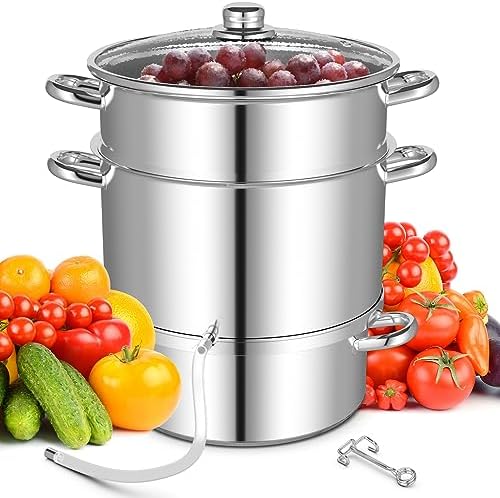 Giantex 11 Quart Juice Steamer Fruit Vegetables Juicer Steamers w/Tempered Glass Lid, Hose, Clamp