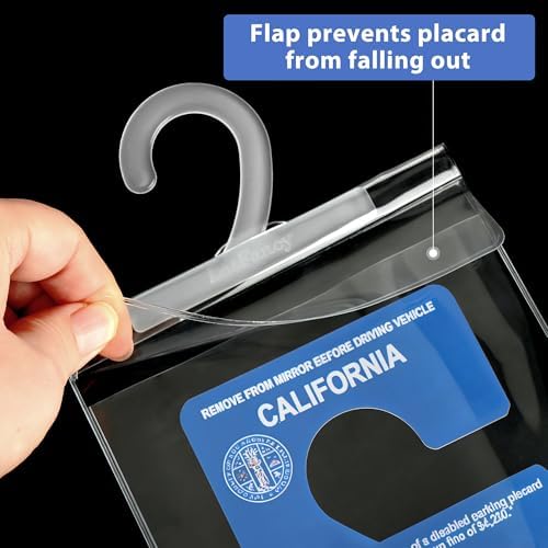 LotFancy Handicap Placard Holder, Ultra Transparent Disabled Parking Permit Protector Sleeve, 2Pcs Handicapped Placard Cover for Auto, with Large Hook