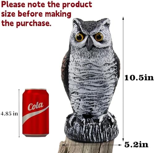 Hausse 2 Pack Fake Horned Owl Bird Scarecrow Decoy 10.5 Inch Height, Plastic Deterrents, Halloween Decoration