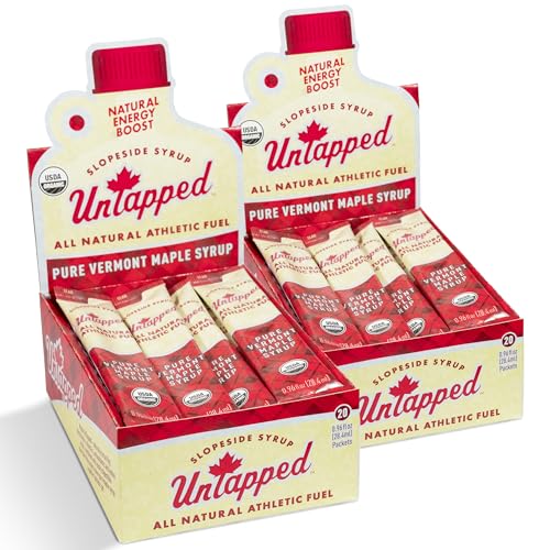 UnTapped Vermont Maple Syrup Packets for Athletes, Box of 20-0.96 Fl Oz | Organic Pure Maple Syrup for Natural Endurance Energy | Fuel to Keep You Running Longer