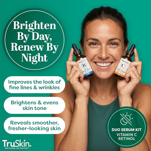 TruSkin Face Serum Duo - Vitamin C Serum & Retinol Serum for Face - AM & PM Anti Aging Skincare Routine - Brightening & Smoothing Facial Serums