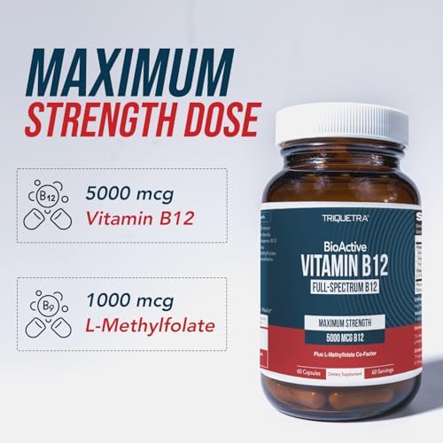 BioActive Vitamin B12 5000 mcg | 3 BioActive Forms Plus Methylfolate Cofactor - Methylcobalamin, Adenosyl & Hydroxy | Sublingual Liquid Drops